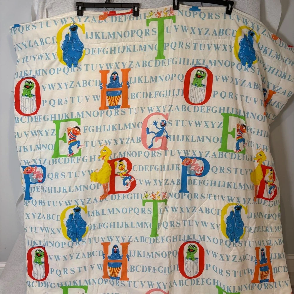 Vintage Sesame Street ABC's Alphabet Letters Comforter Twin Blanket Big Bird